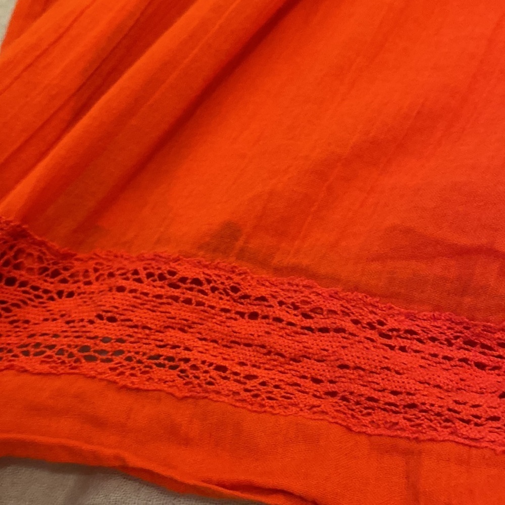 Free People Bright Orange/Red Puff Sleeve Mini Dress shorts underneath - Picture 7 of 11